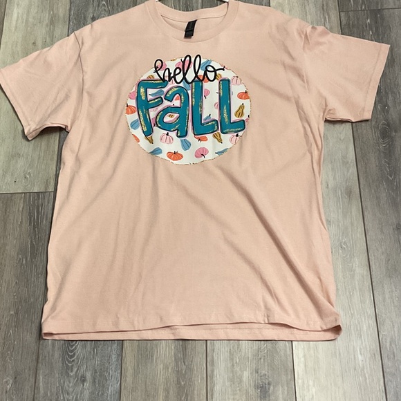 Gildan Kids 'Hello Fall' Shirt in Peach - Picture 1 of 4